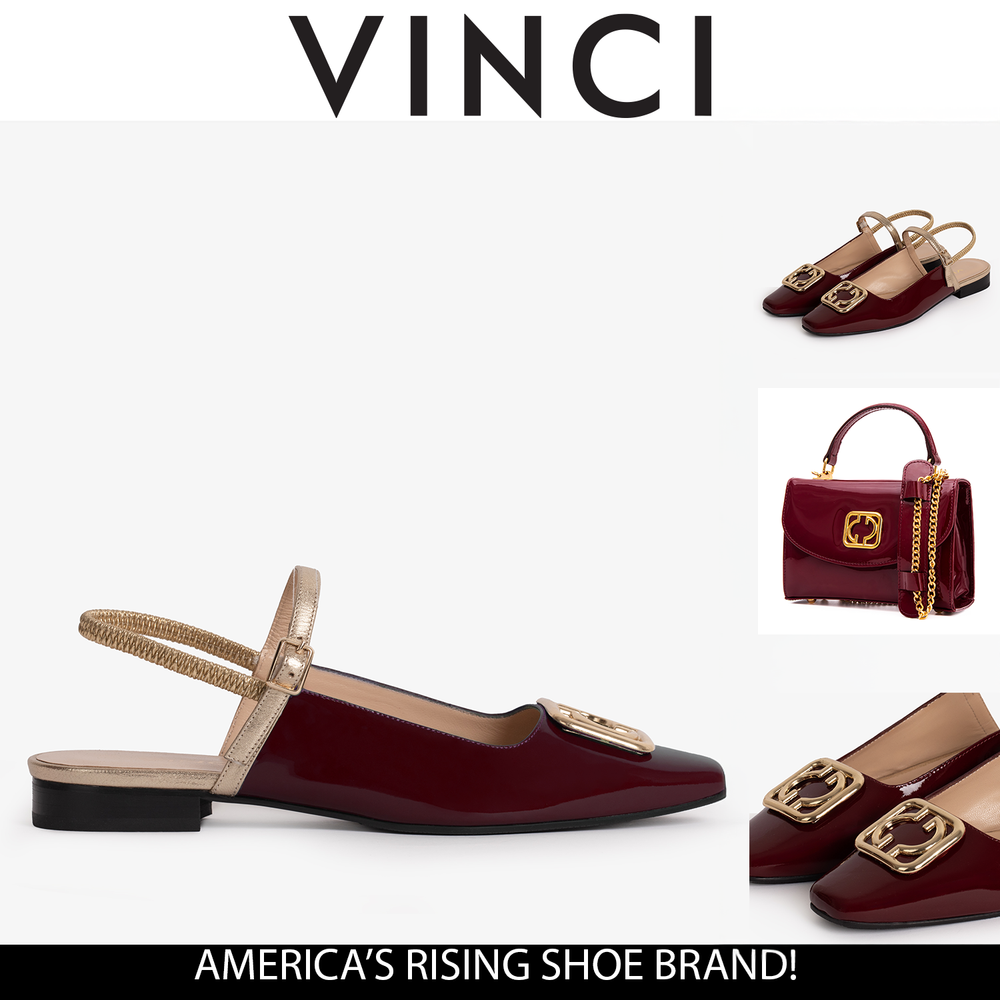 The Rosalinda Burgundy Patent Leather Flat Slingback Sandal