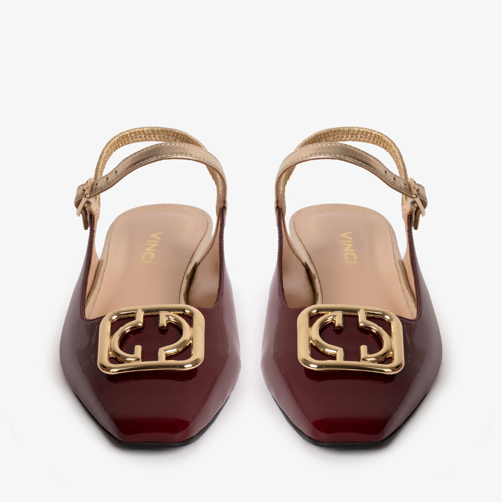 The Rosalinda Burgundy Patent Leather Flat Slingback Sandal