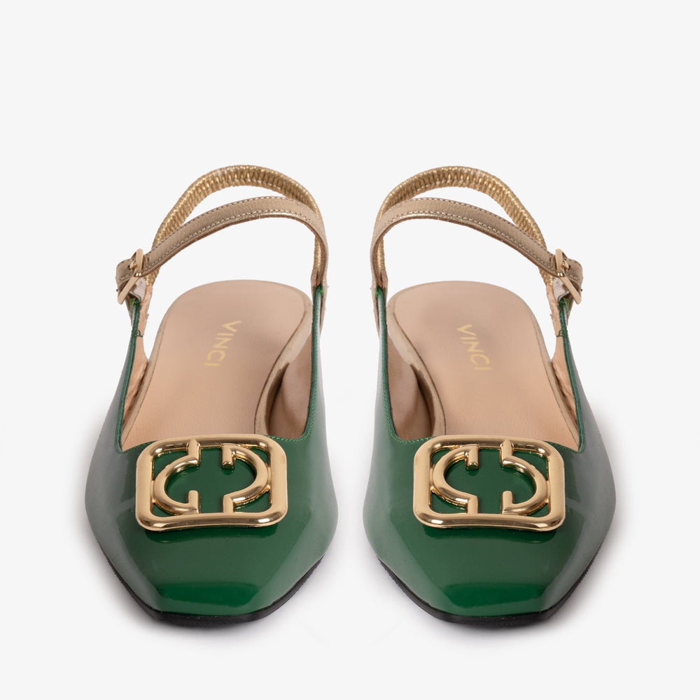 The Rosalinda Green Patent Leather Flat Slingback Sandal