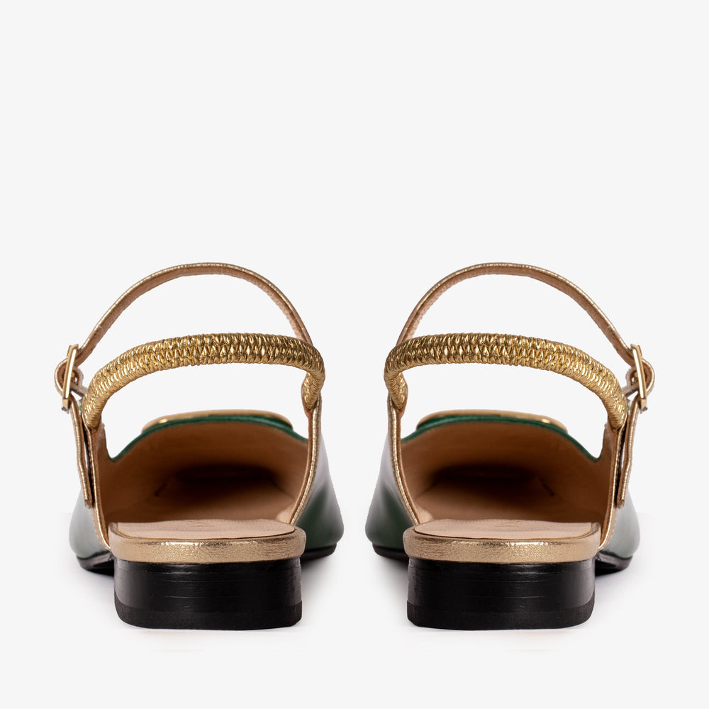 The Rosalinda Green Patent Leather Flat Slingback Sandal