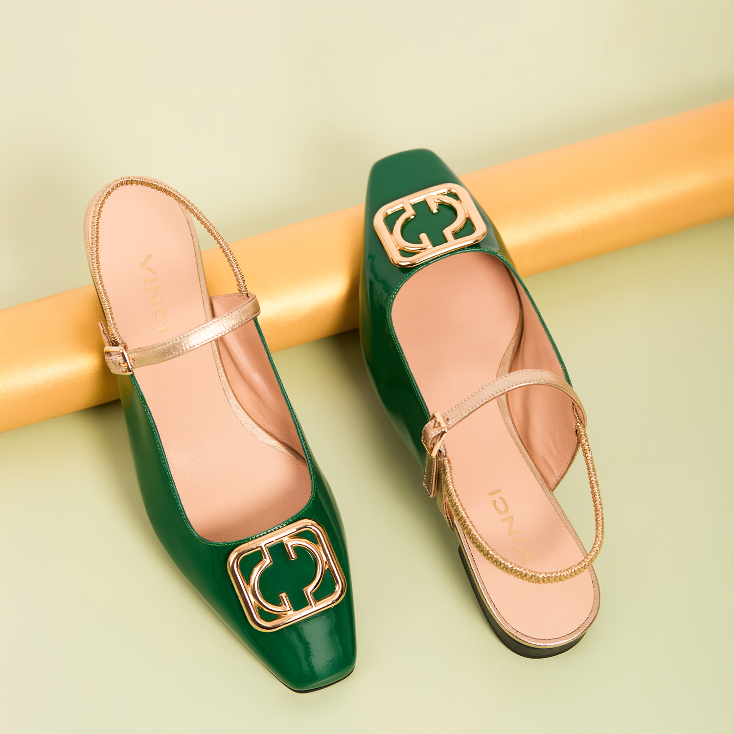 The Rosalinda Green Patent Leather Flat Slingback Sandal