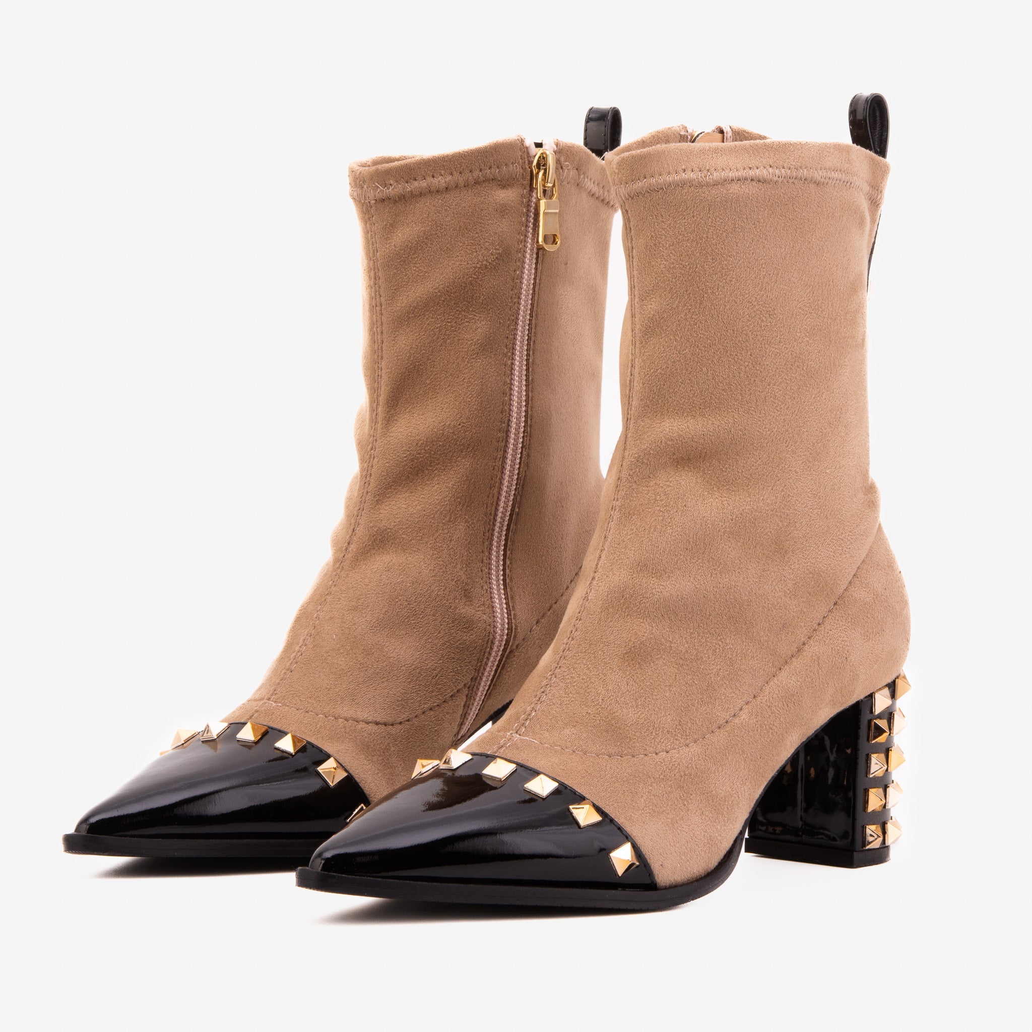 The Amethyst Studded Beige Black Suede Leather Women’s Boot
