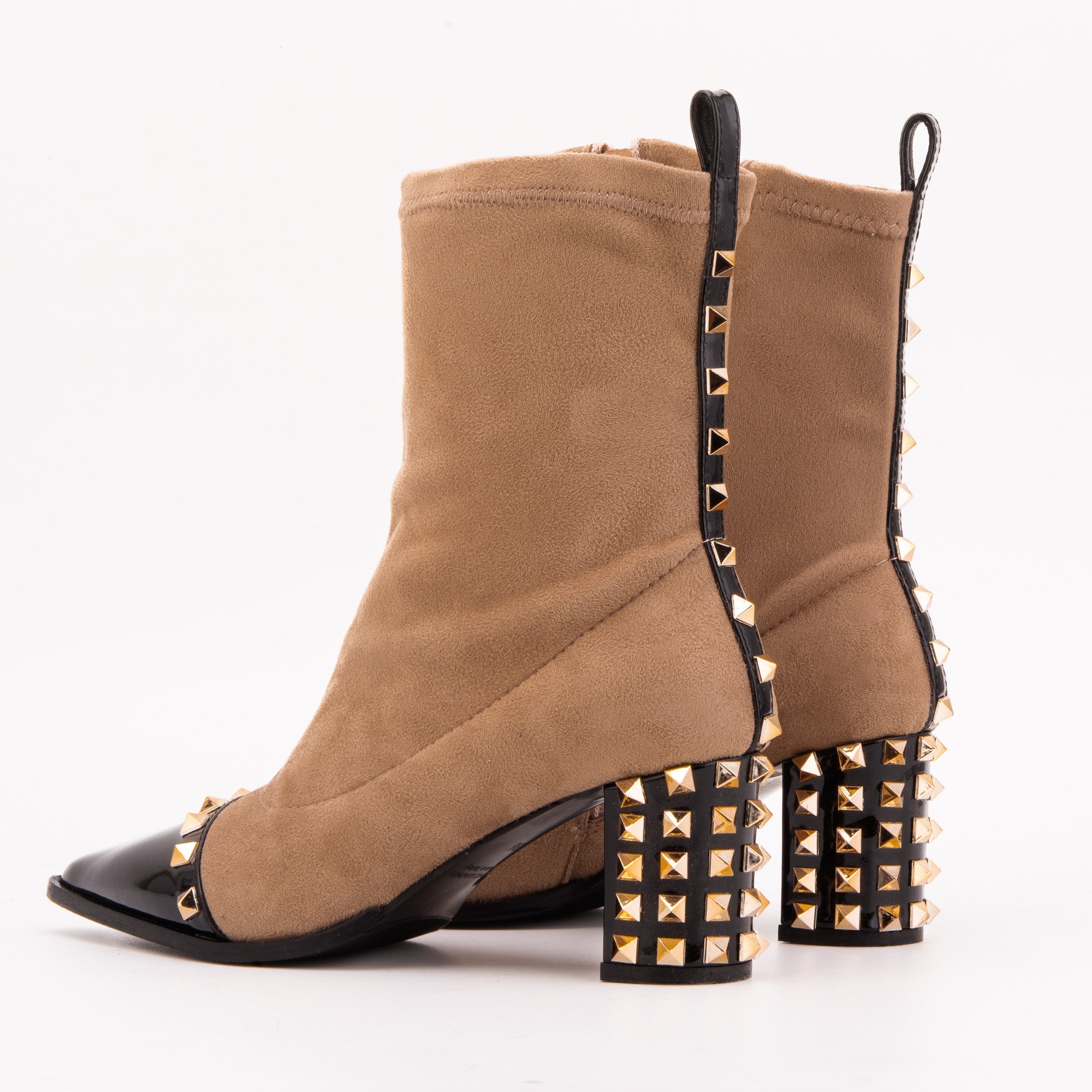 The Amethyst Studded Beige Black Suede Leather Women’s Boot