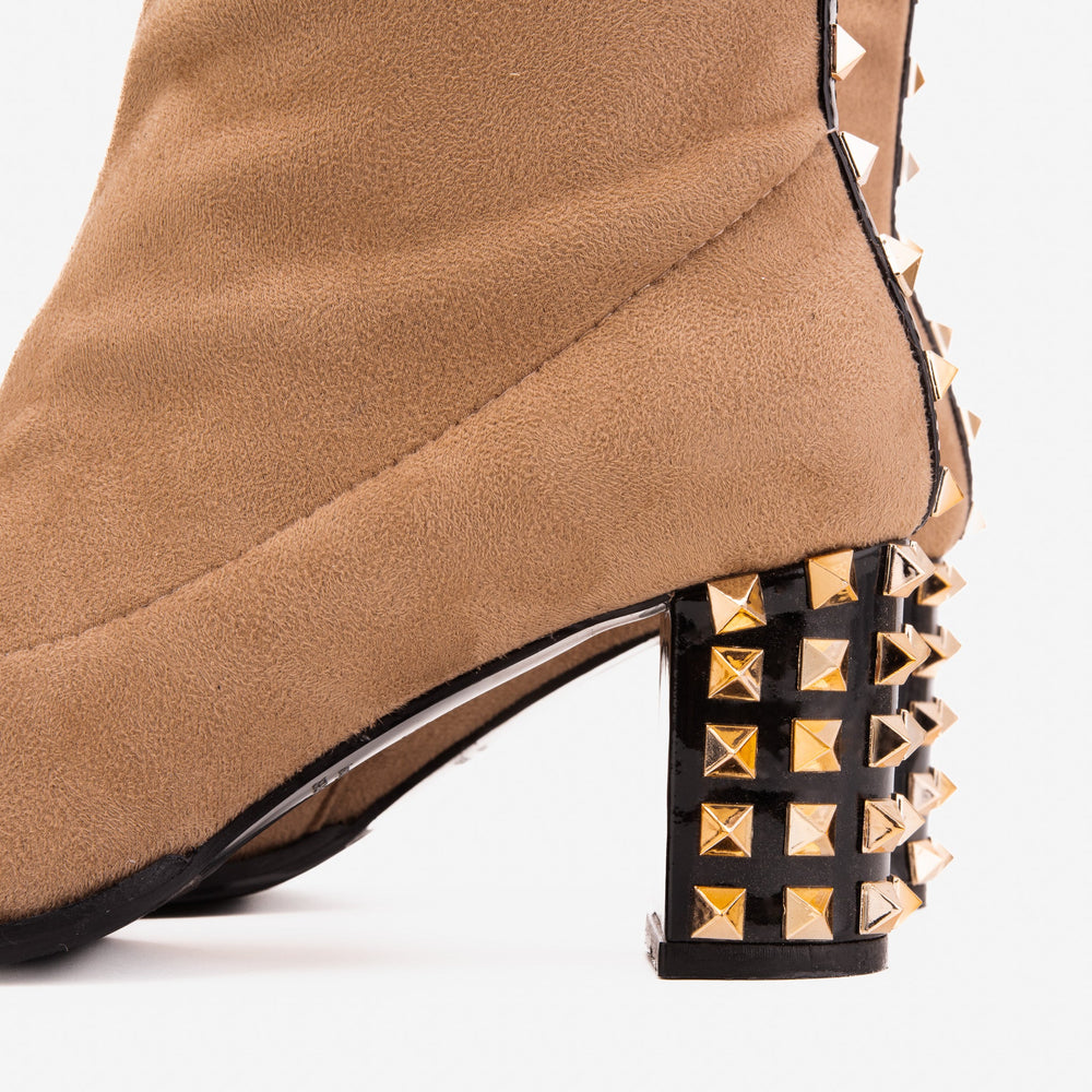 The Amethyst Studded Beige Black Suede Leather Women’s Boot