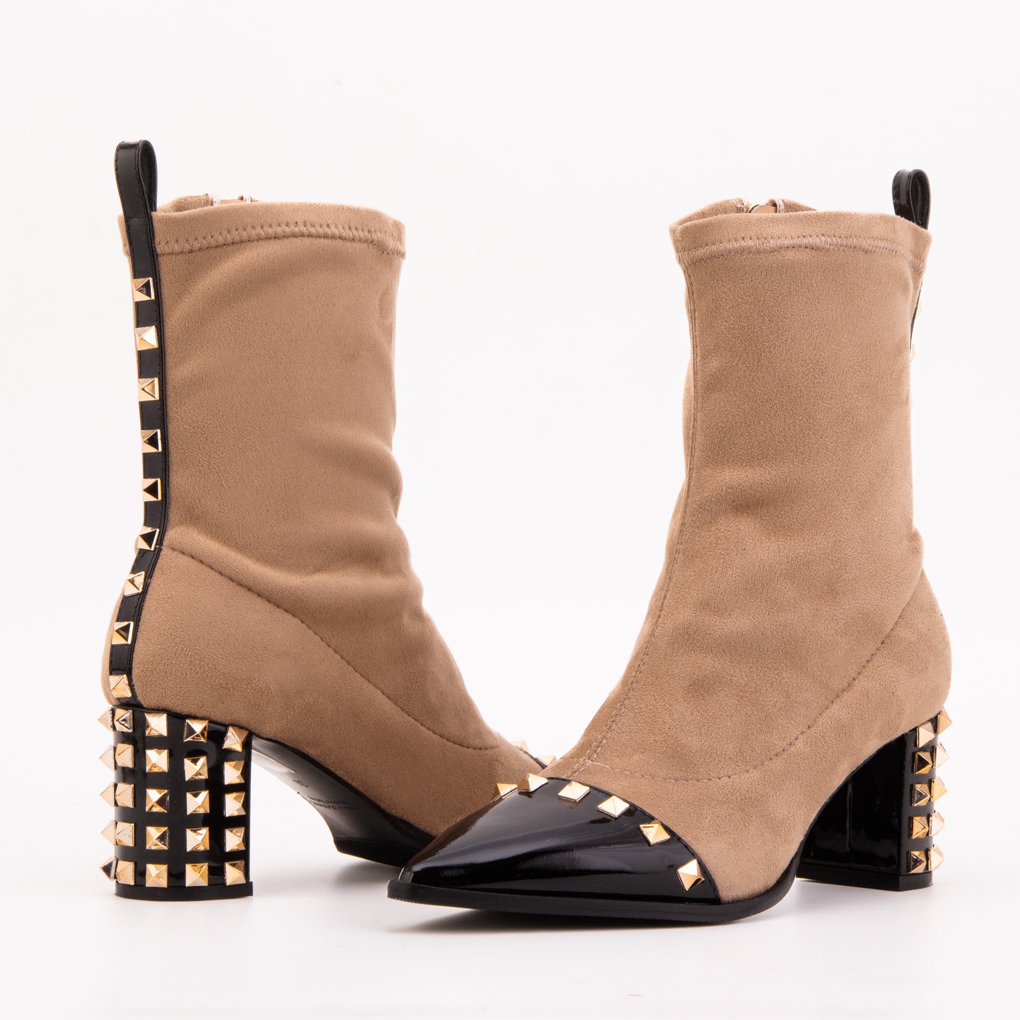 The Amethyst Studded Beige Black Suede Leather Women’s Boot