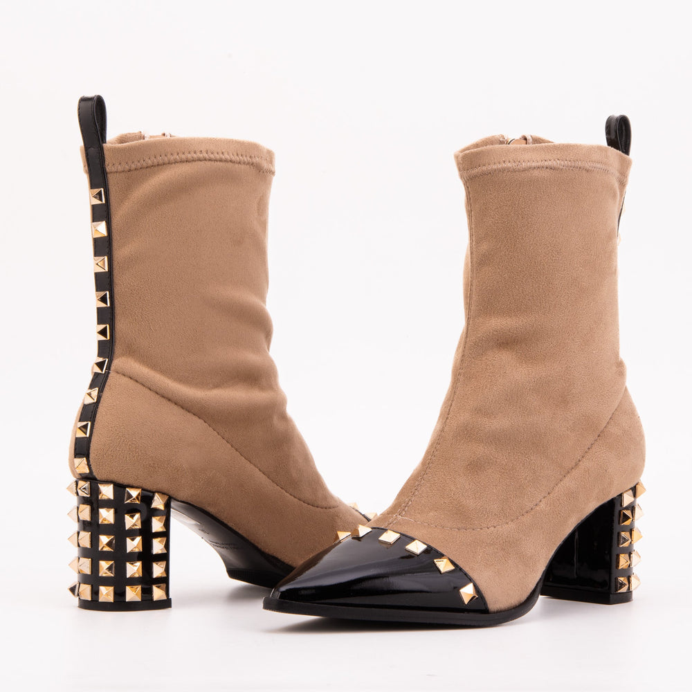 The Amethyst Studded Beige Black Suede Leather Women’s Boot