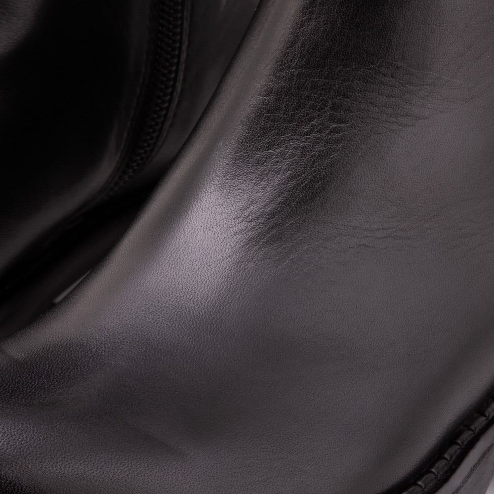 The Valeria Pearl Heel Knee-High Black Leather Boot