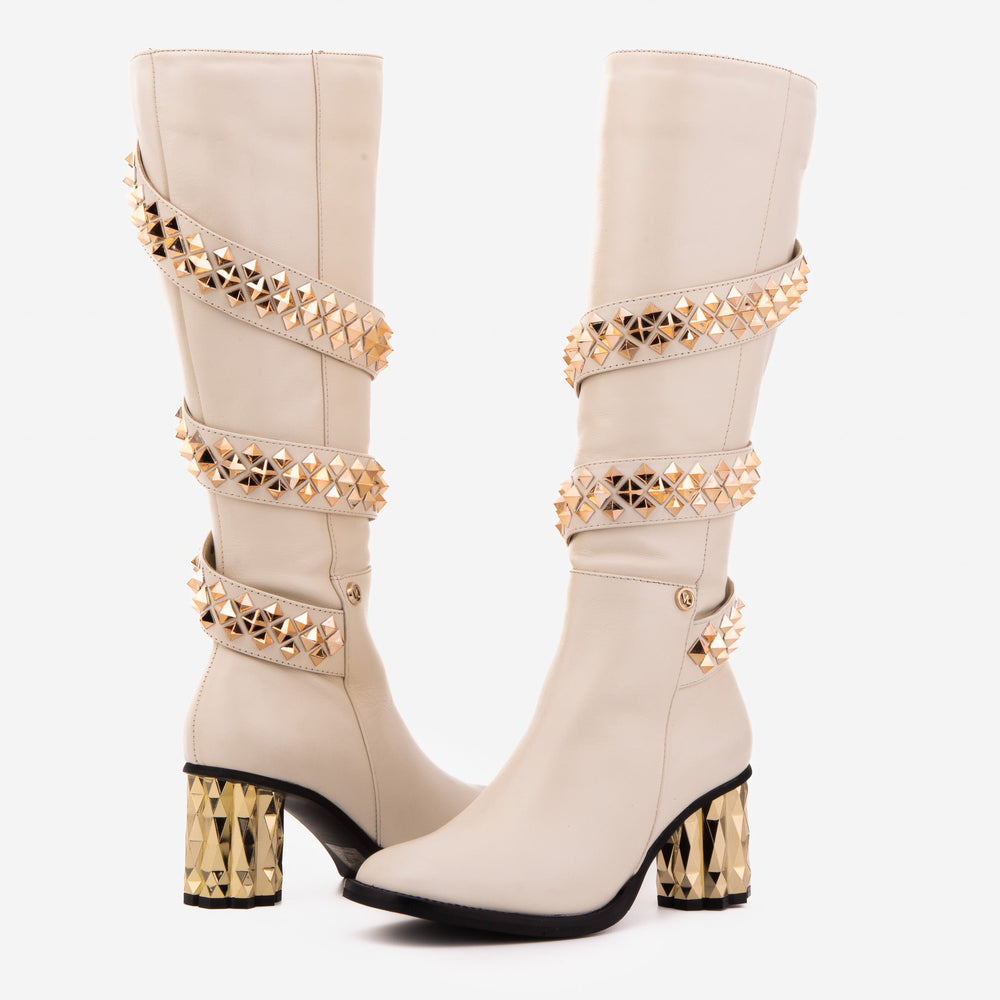 The Gladiator Cream Leather Knee High Boot