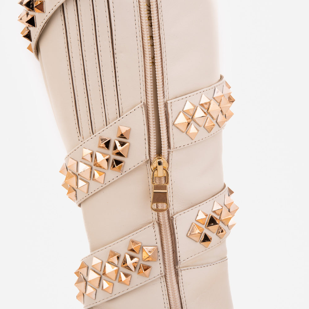 The Gladiator Cream Leather Knee High Boot
