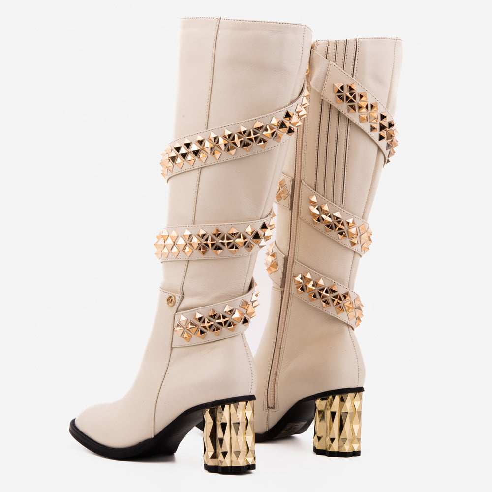 The Gladiator Cream Leather Knee High Boot