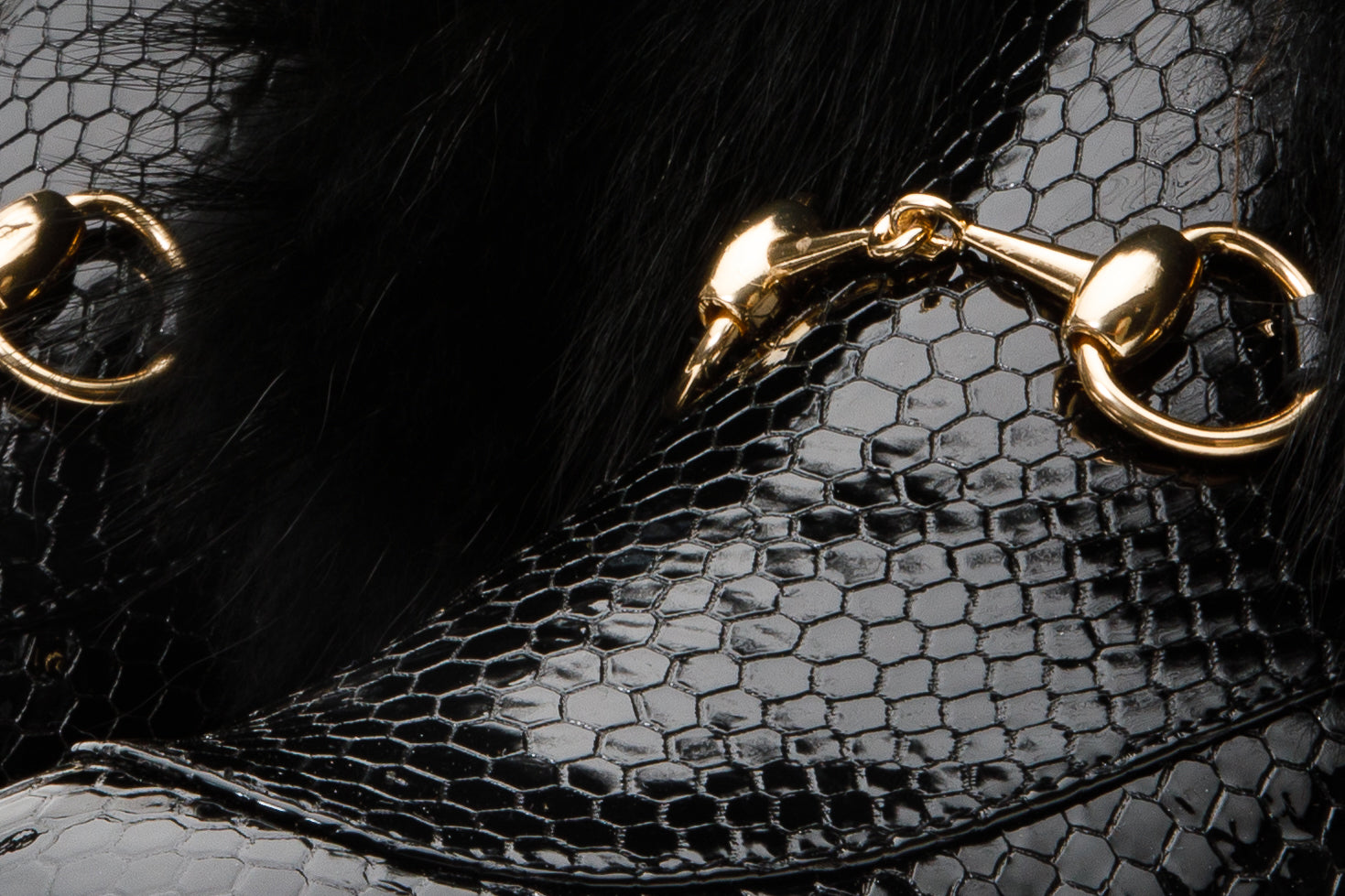 The Izmir Black Patent Leather Natural Fur Mid Calf  Boot
