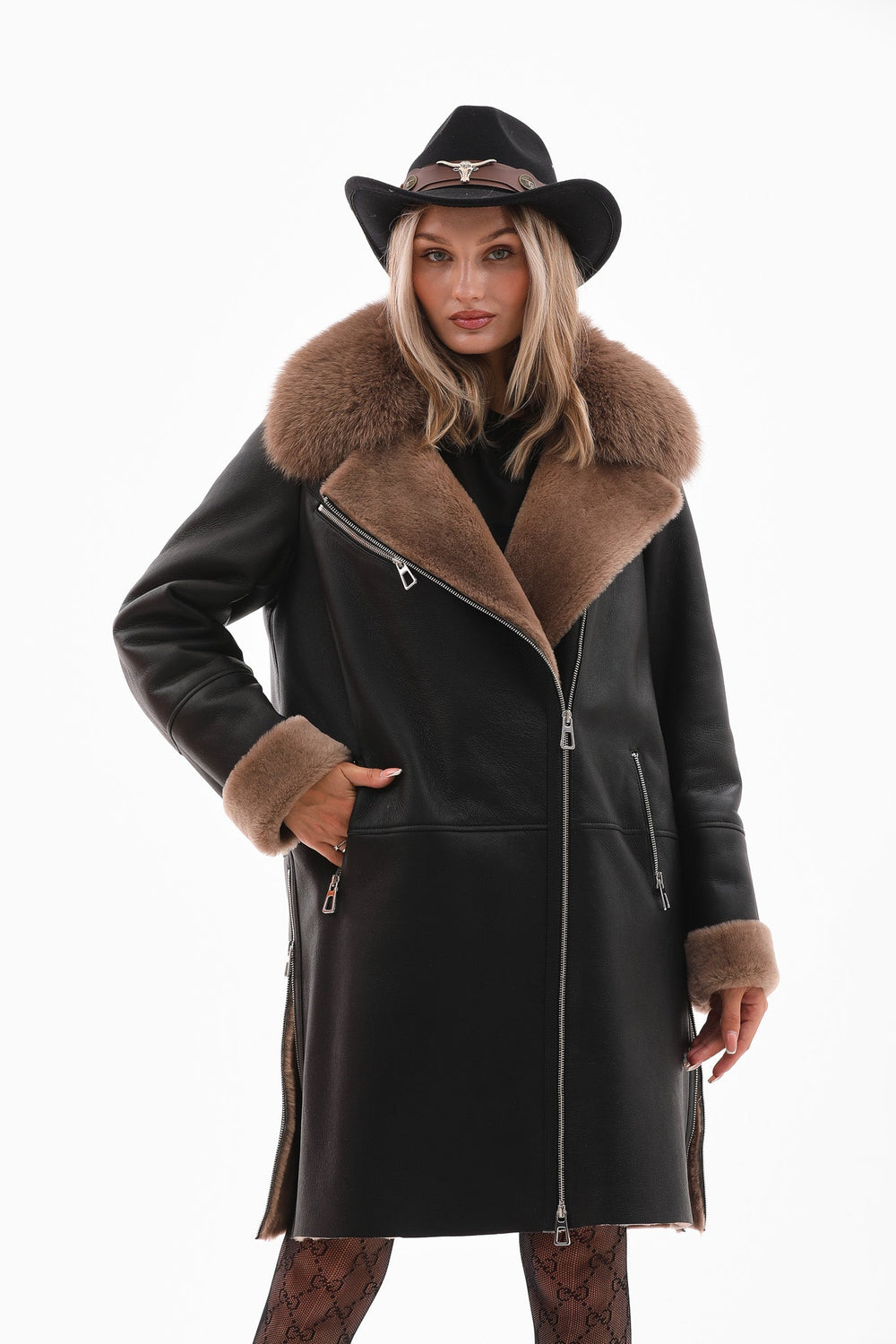 The Onyx Caramel Shearling Fox Fur Leather Jacket