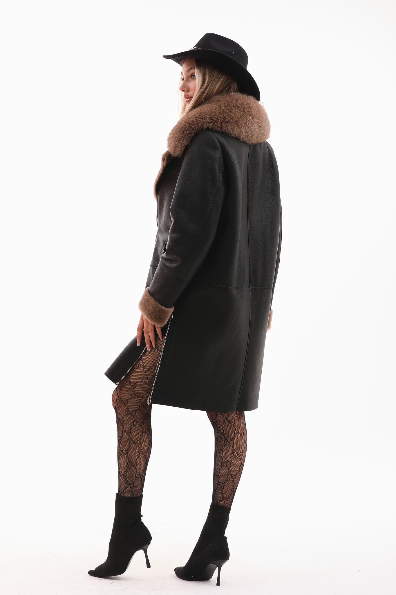 The Onyx Caramel Shearling Fox Fur Leather Jacket