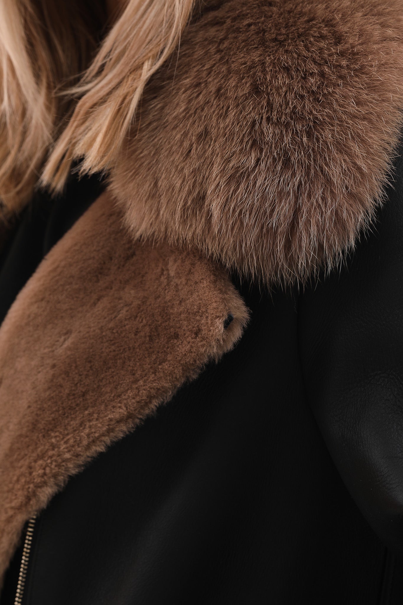 The Onyx Caramel Shearling Fox Fur Leather Jacket