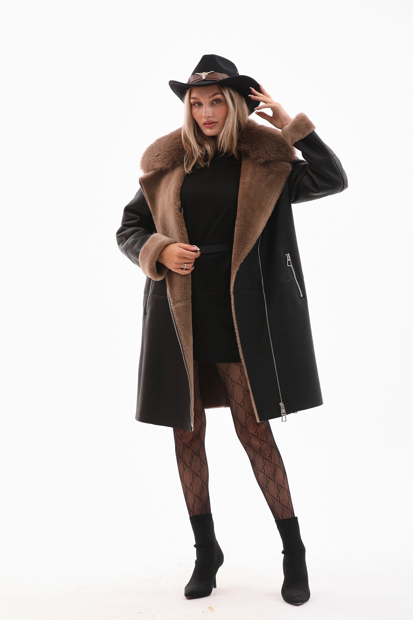 The Onyx Caramel Shearling Fox Fur Leather Jacket