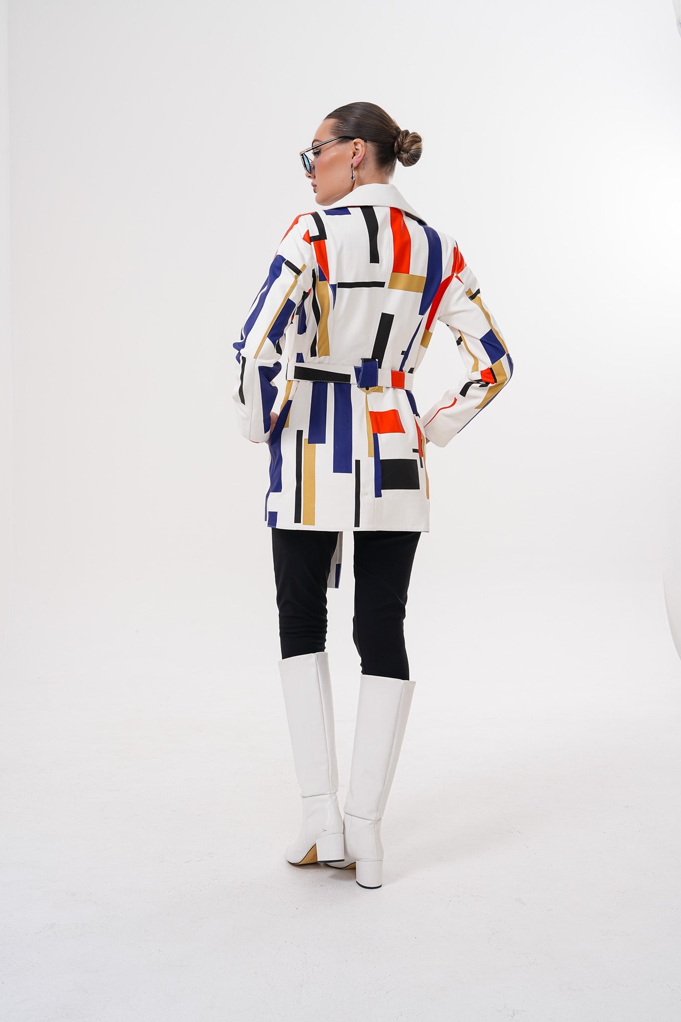 Sienna Abstract Art Leather Jacket – Red Navy Edition