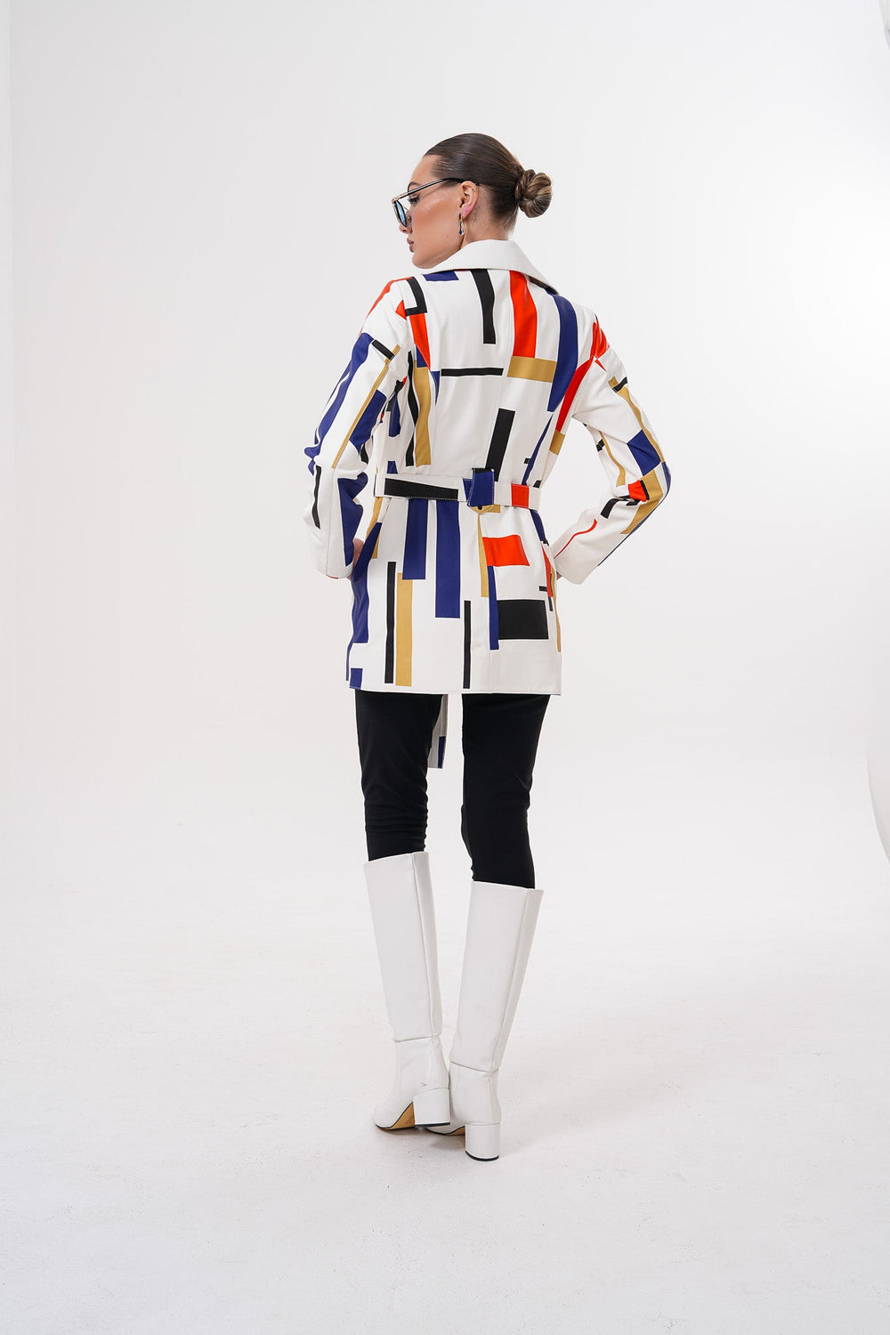 Sienna Abstract Art Leather Jacket – Red Navy Edition