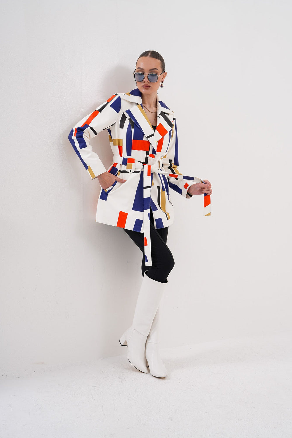 Sienna Abstract Art Leather Jacket – Red Navy Edition
