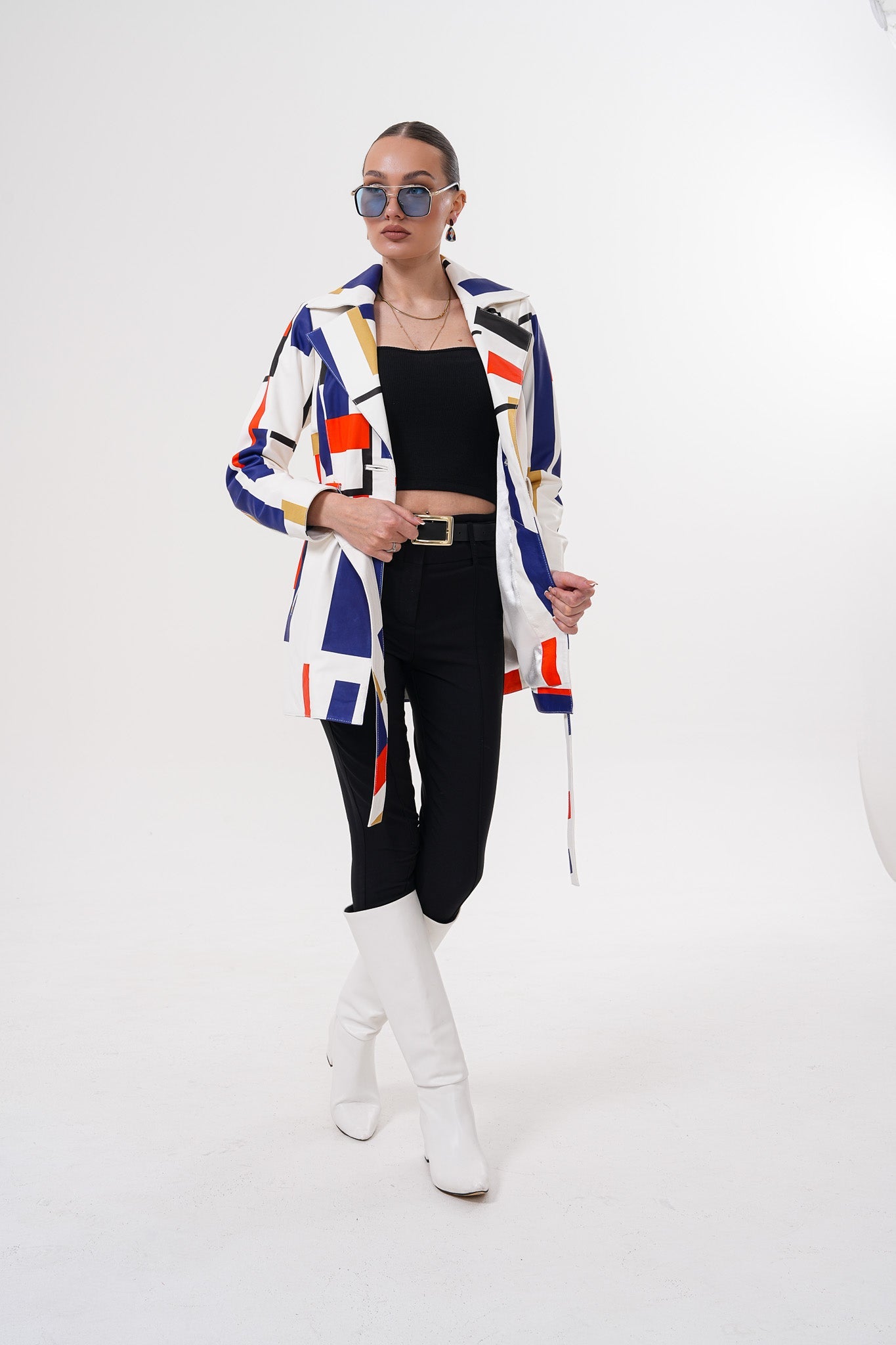Sienna Abstract Art Leather Jacket – Red Navy Edition
