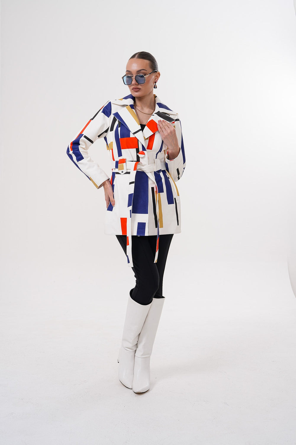 Sienna Abstract Art Leather Jacket – Red Navy Edition
