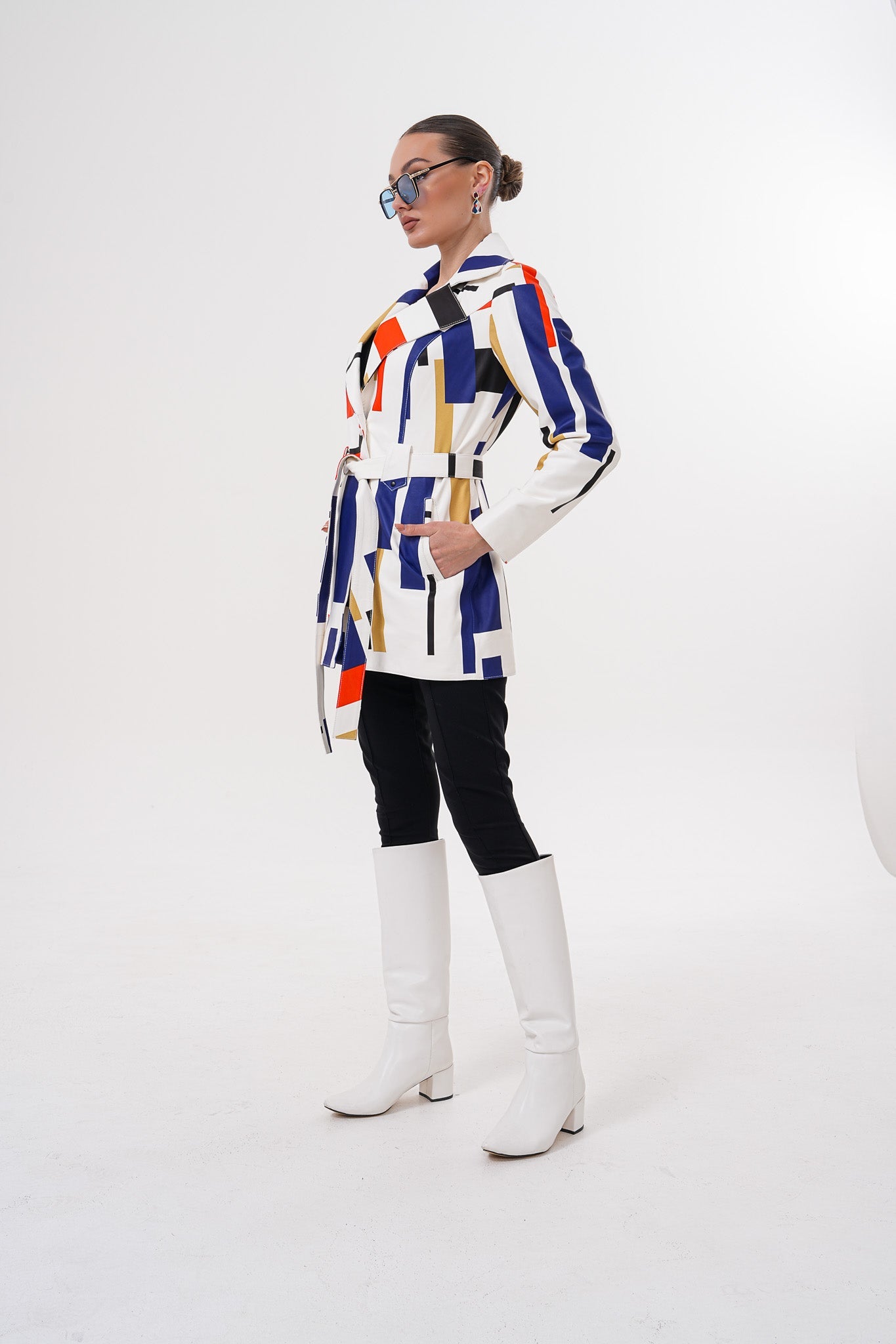 Sienna Abstract Art Leather Jacket – Red Navy Edition