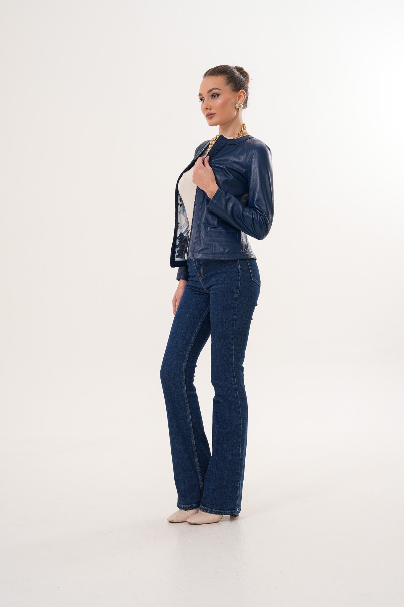 The Nyvessa Reversible Navy Blue Leather Jacket