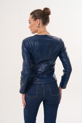 The Nyvessa Reversible Navy Blue Leather Jacket