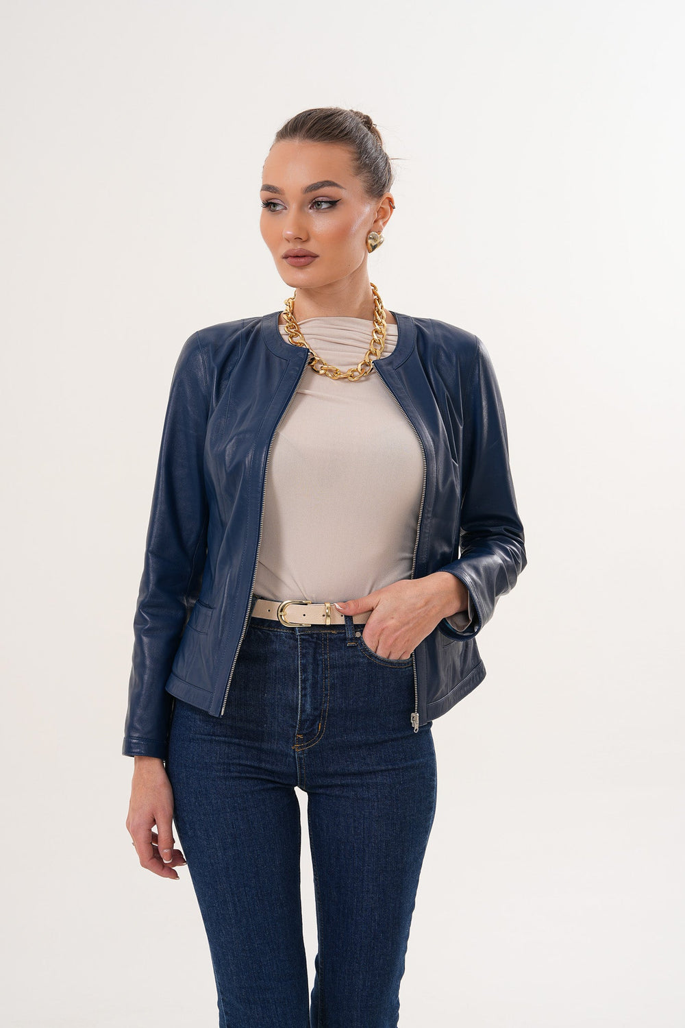 The Nyvessa Reversible Navy Blue Leather Jacket