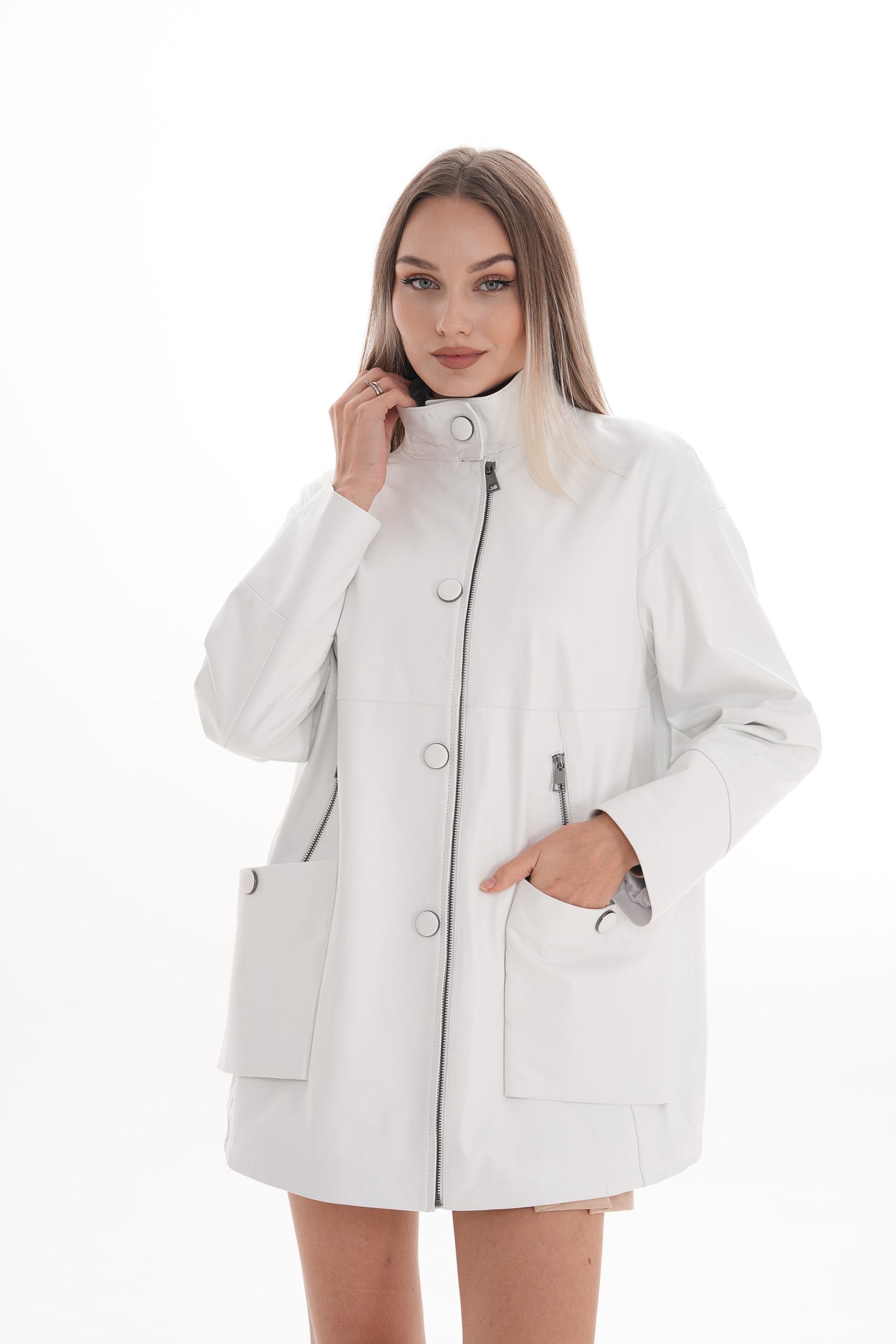 The Liora White Leather Jacket