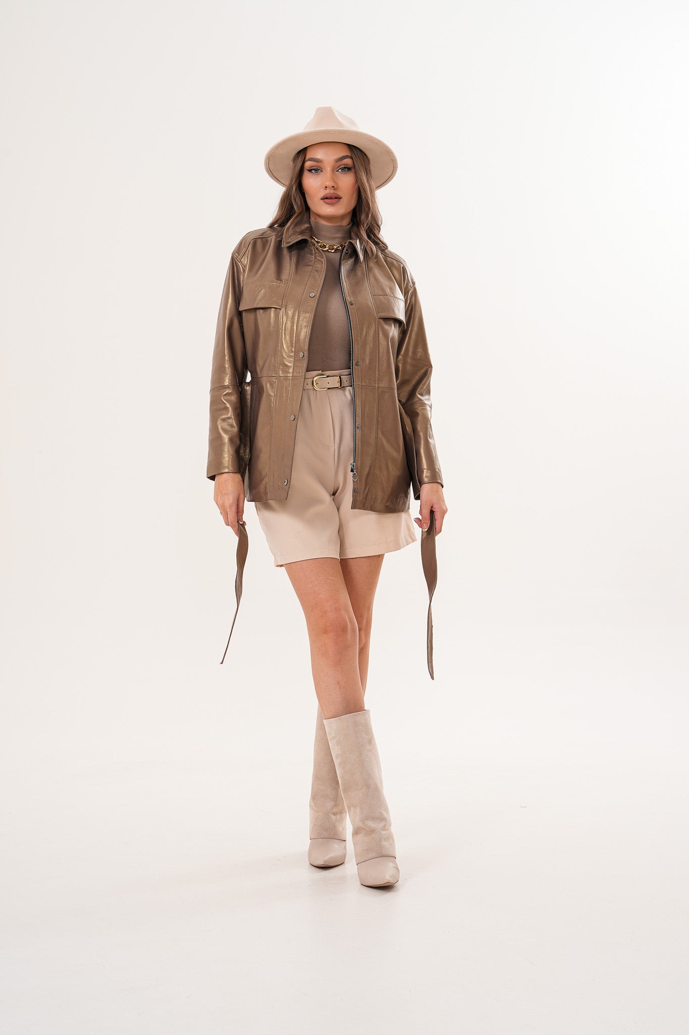 The Vesara Brown Genuine Leather Jacket