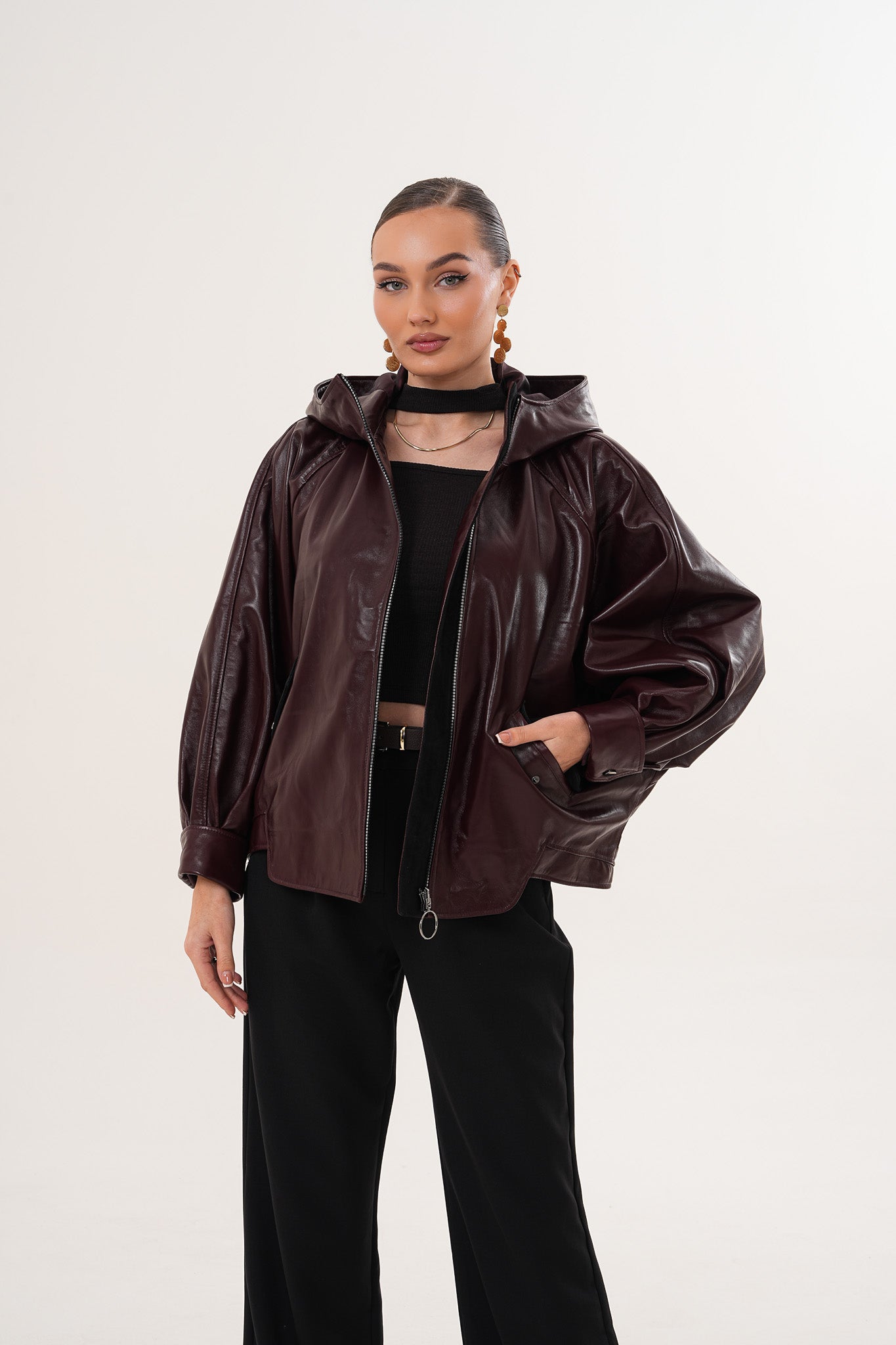 The Marvella Burgundy Leather Jacket