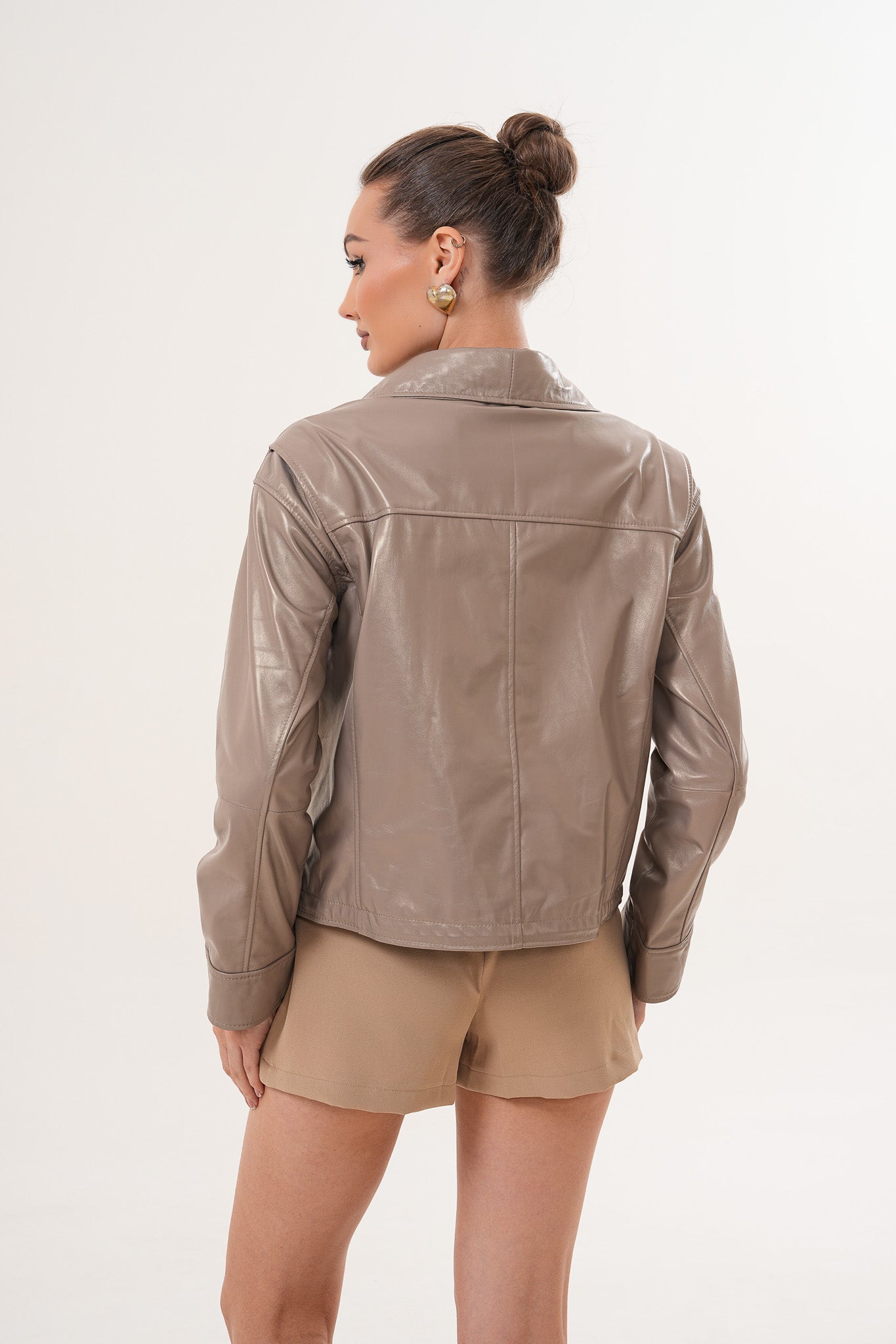 The Ravelyn Taupe Leather Jacket