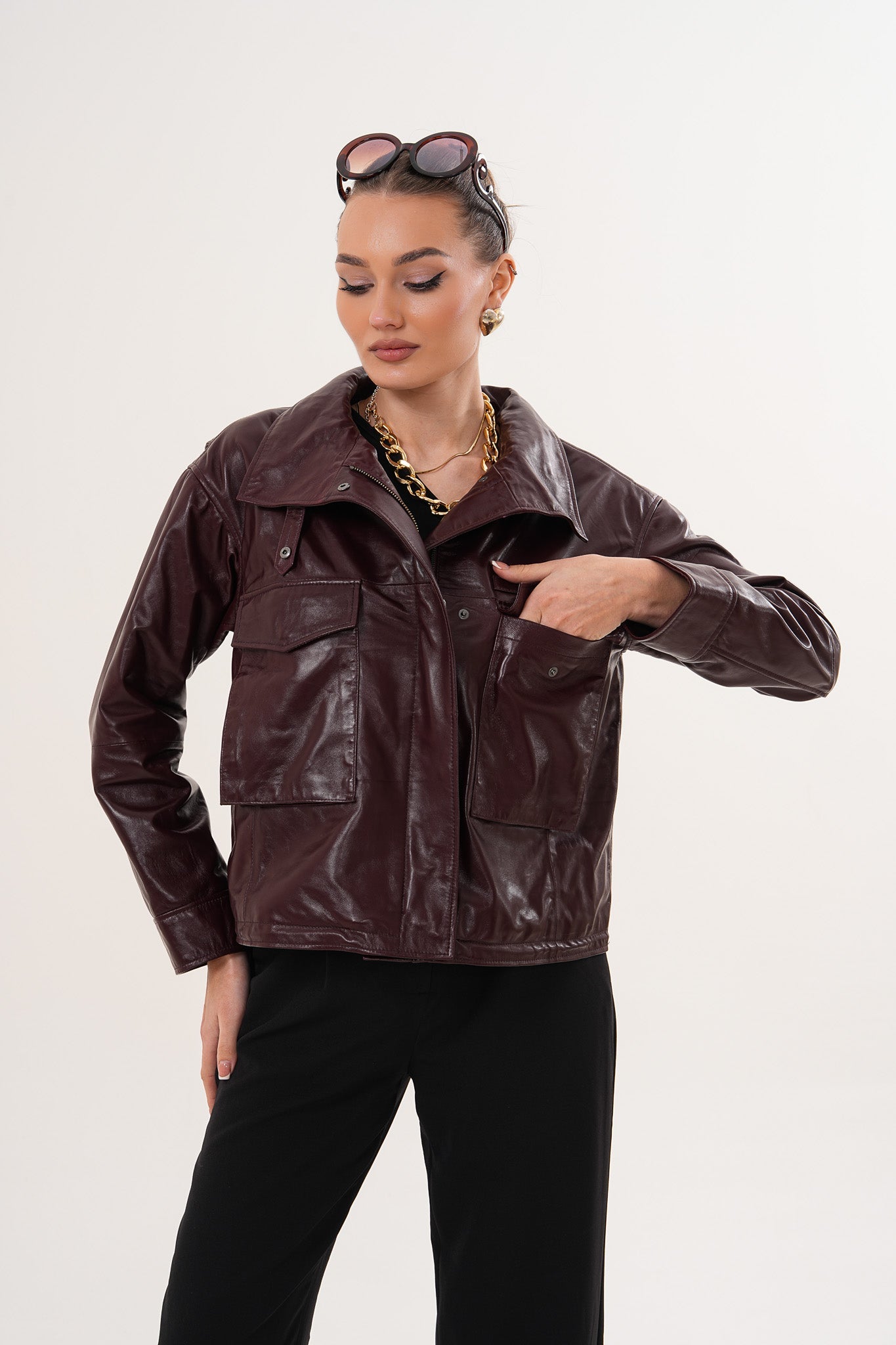 The Ravelyn Burgundy Leather Jacket