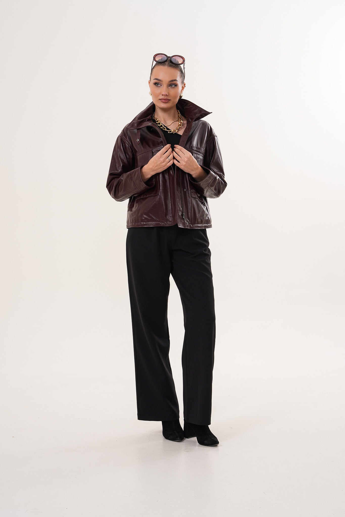 The Ravelyn Burgundy Leather Jacket