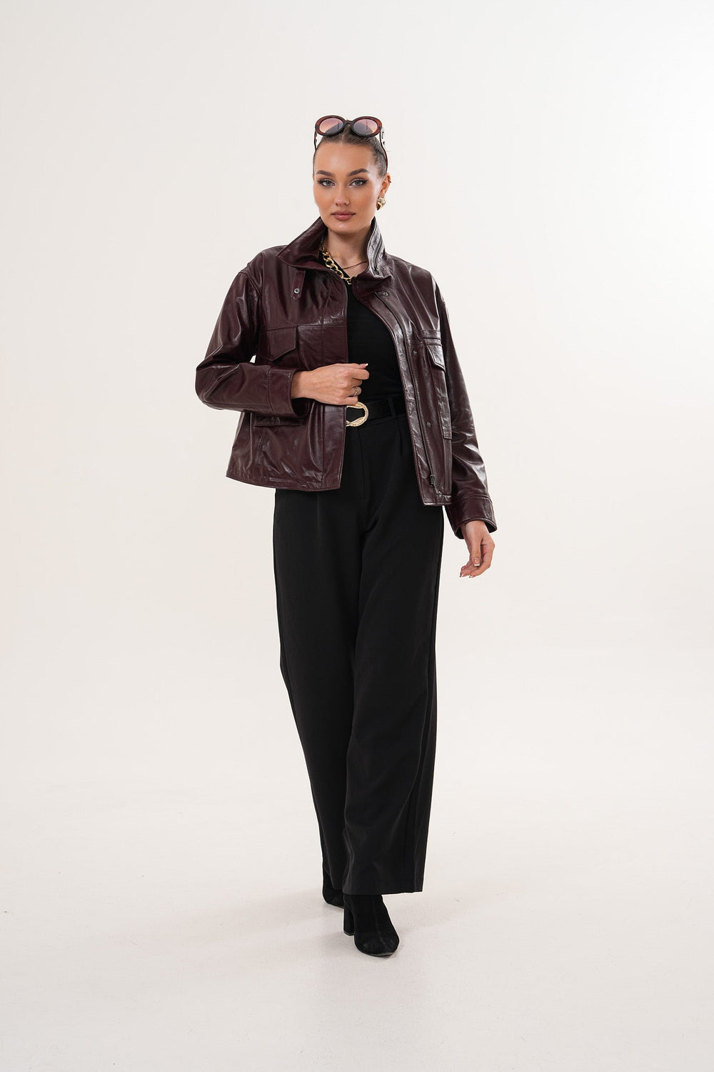 The Ravelyn Burgundy Leather Jacket