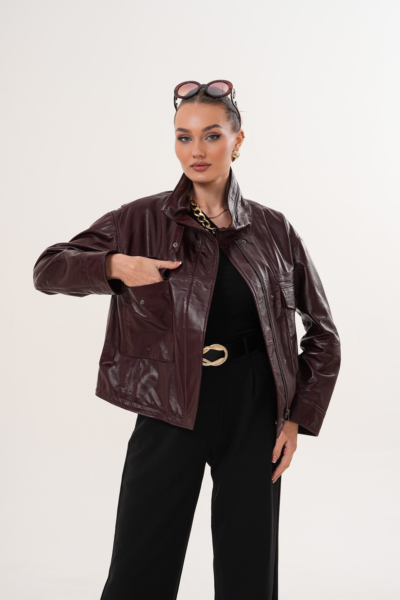 The Ravelyn Burgundy Leather Jacket