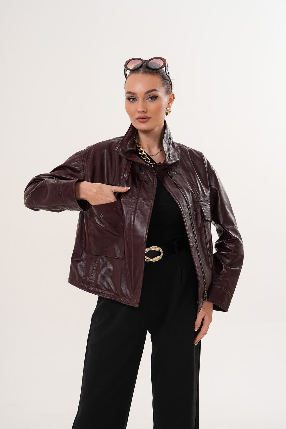 The Ravelyn Burgundy Leather Jacket