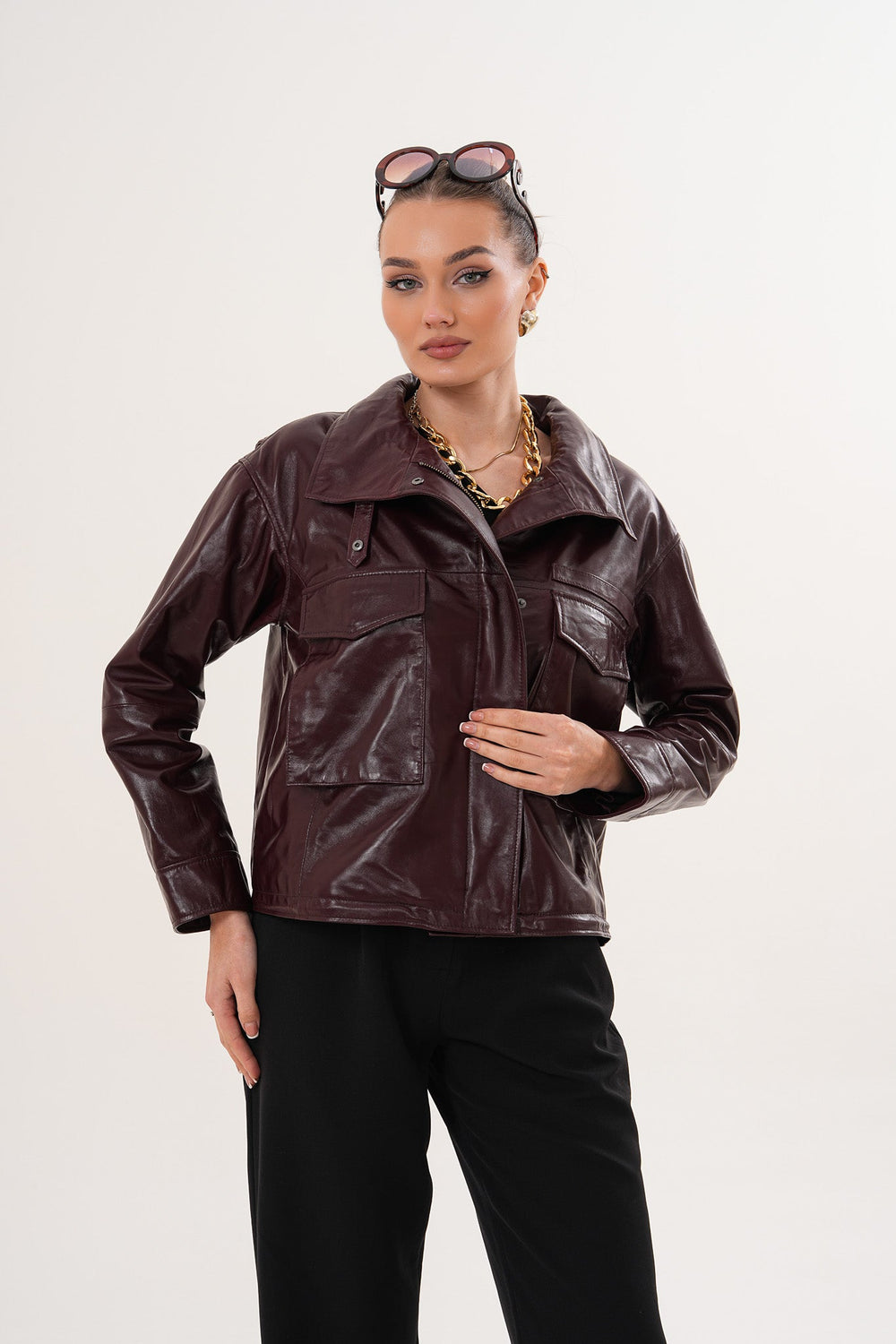 The Ravelyn Burgundy Leather Jacket
