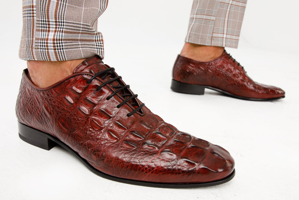 The Randor Burgundy Crocodile Leather Oxford Shoe