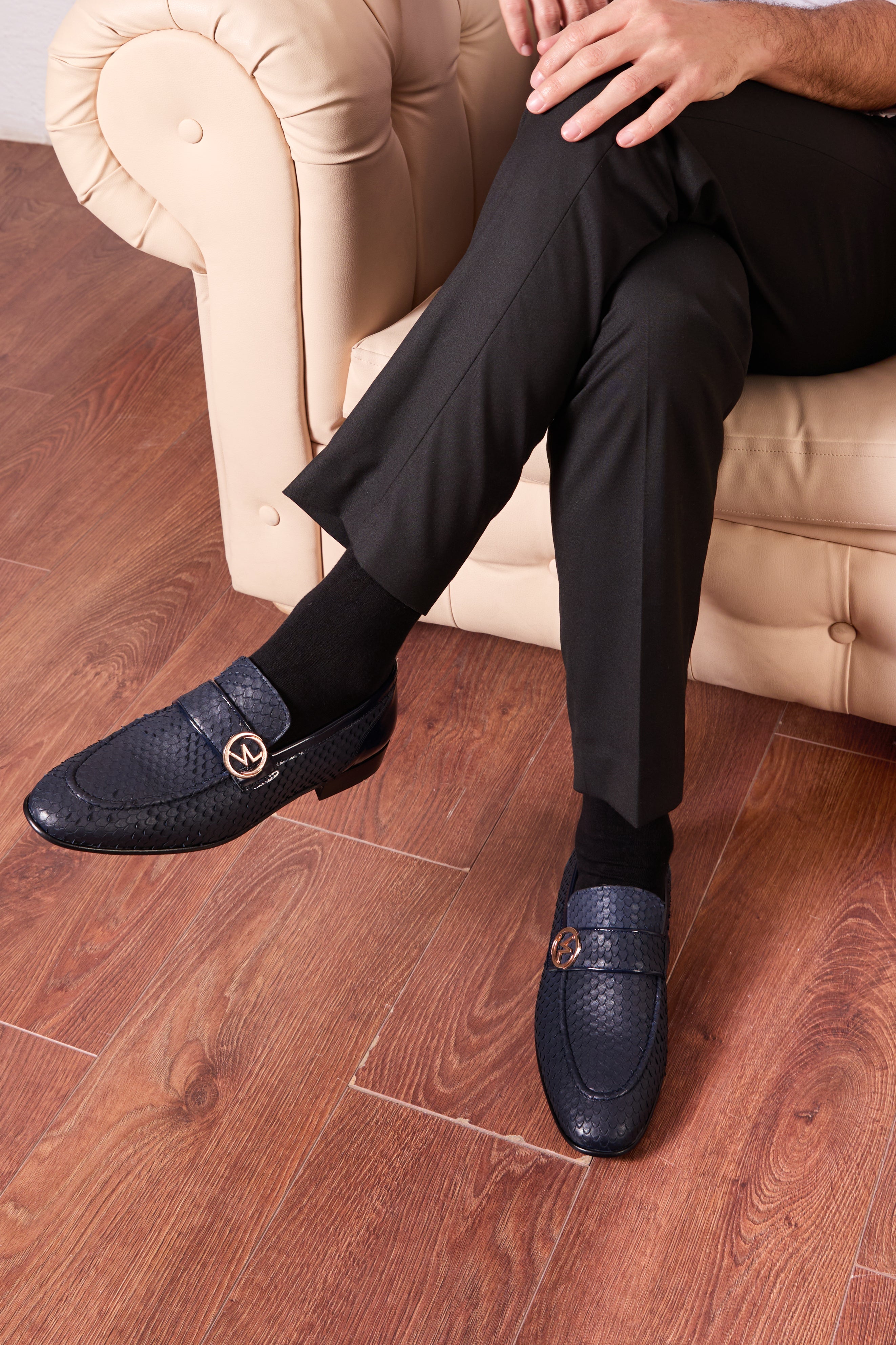 The Monarch Navy Blue Leather Dress Shoe