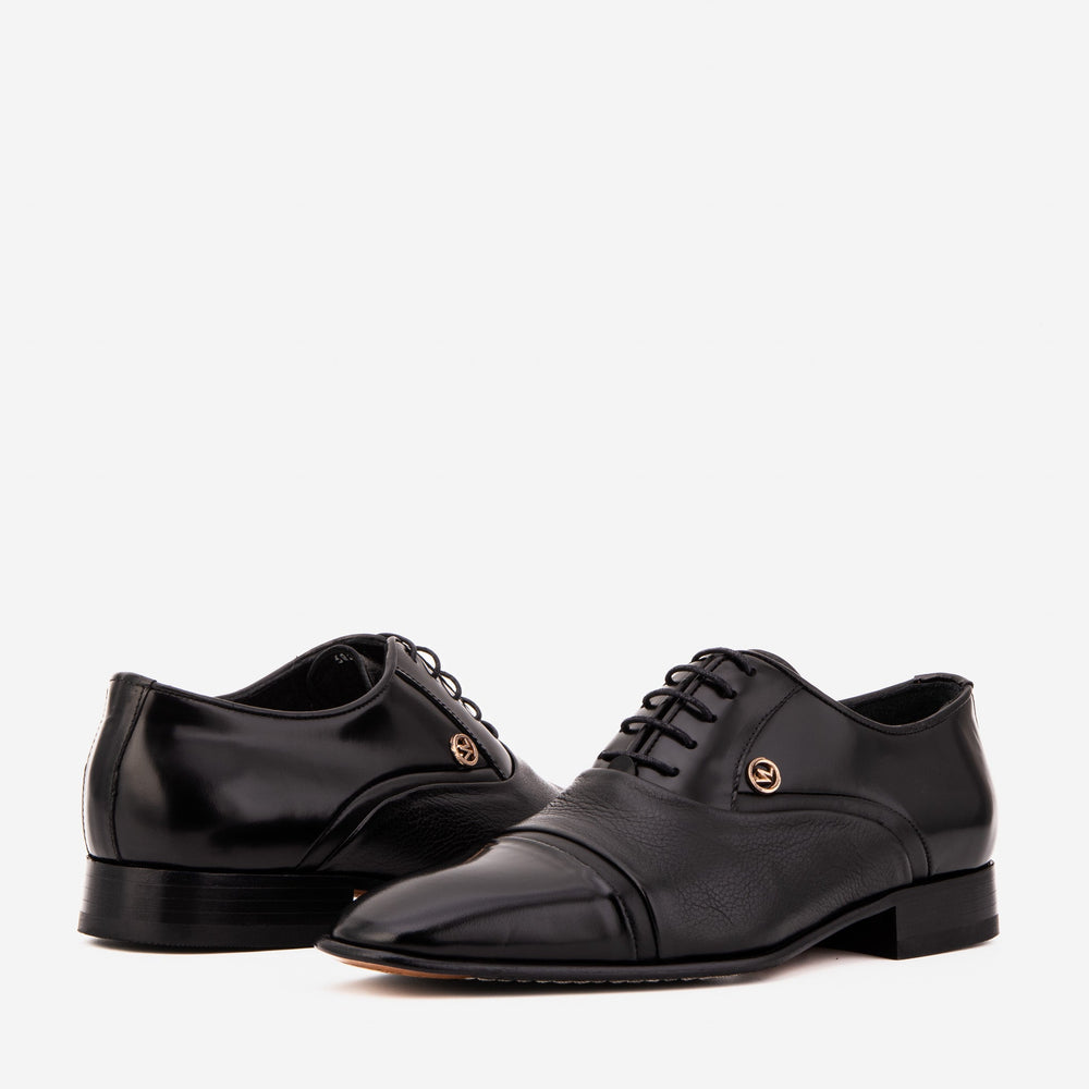 The Rockwell Handmade Black Leather Cap Toe Oxford Shoe