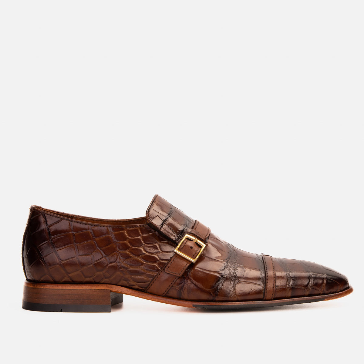 The Strat Single Monk Strap Cap Toe Brown Leather Handmade Shoe