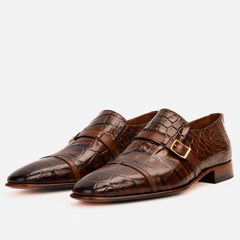 The Strat Single Monk Strap Cap Toe Brown Leather Handmade Shoe