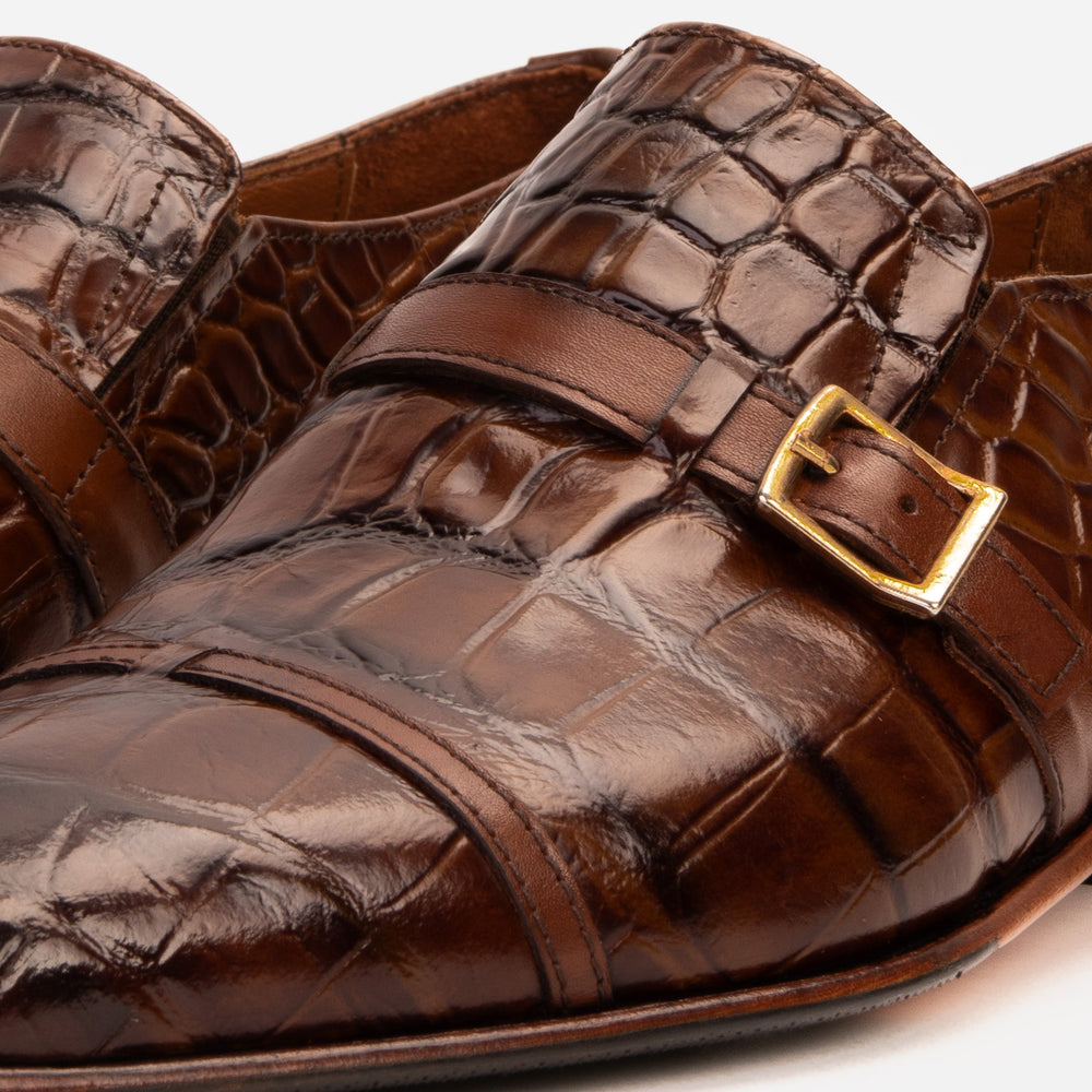 The Strat Single Monk Strap Cap Toe Brown Leather Handmade Shoe
