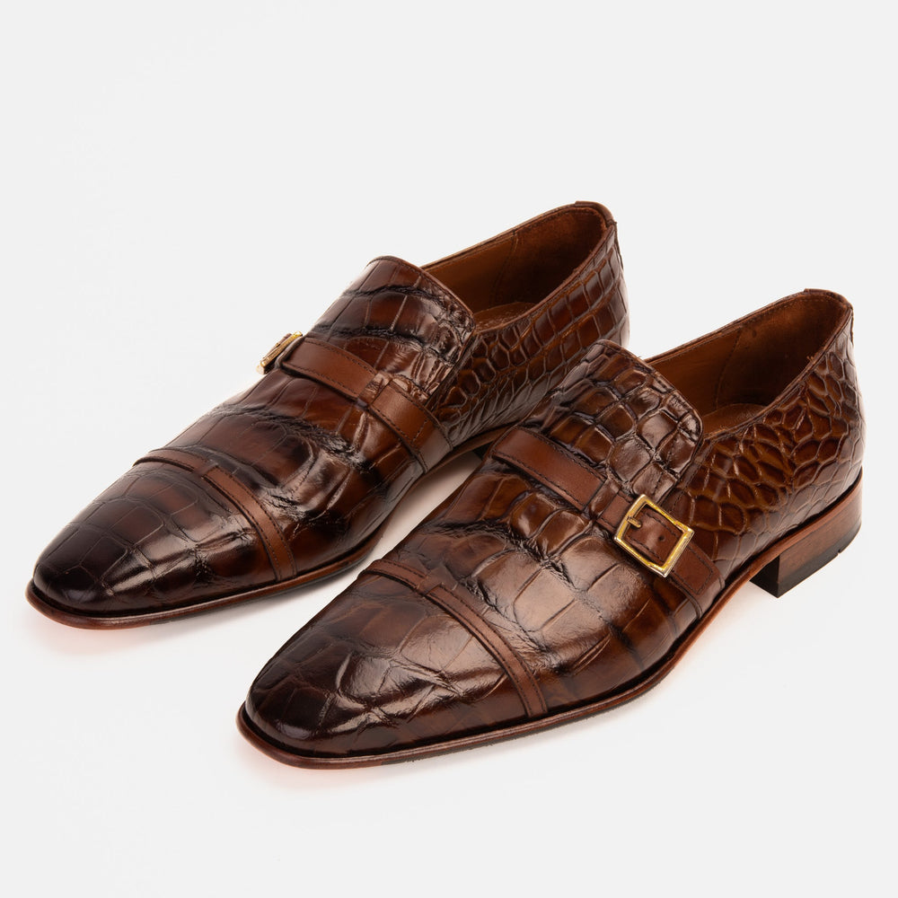 The Strat Single Monk Strap Cap Toe Brown Leather Handmade Shoe