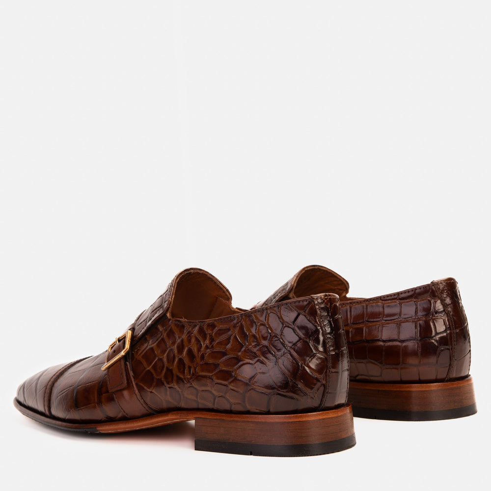 The Strat Single Monk Strap Cap Toe Brown Leather Handmade Shoe