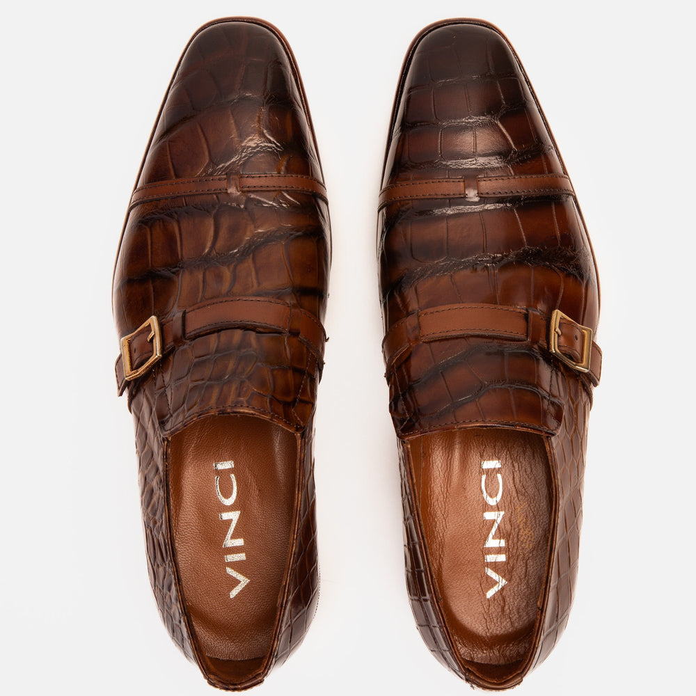 The Strat Single Monk Strap Cap Toe Brown Leather Handmade Shoe