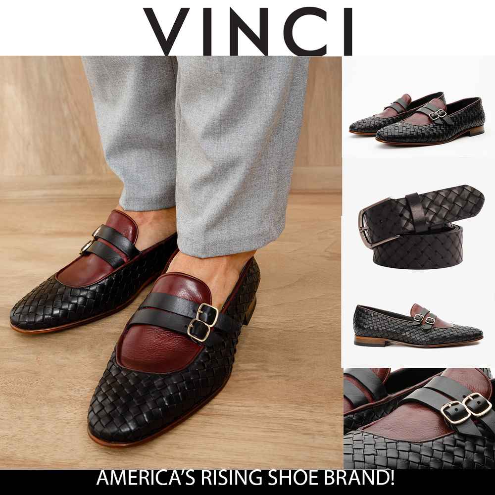The Vatra Black Burgundy Woven Double Monk Strap Shoe