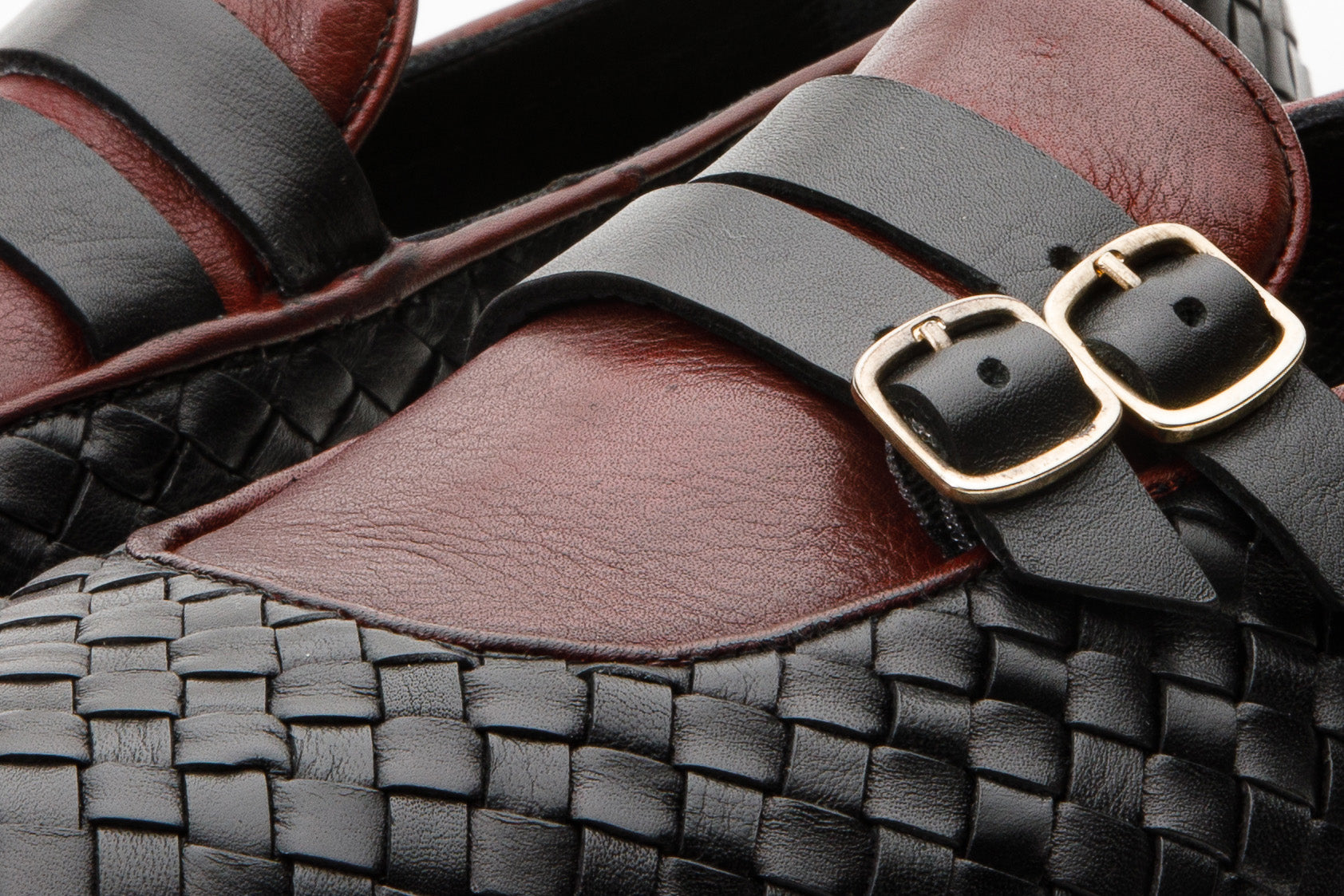The Vatra Black Burgundy Woven Double Monk Strap Shoe