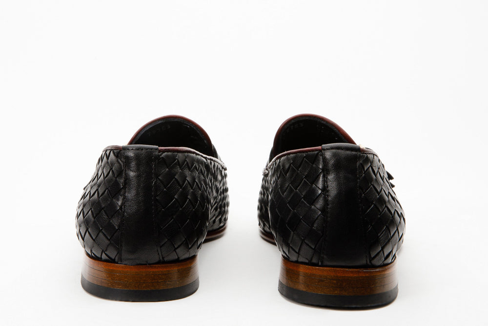 The Vatra Black Burgundy Woven Double Monk Strap Shoe